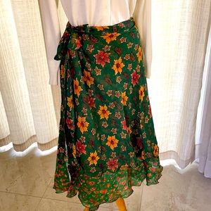 Wrap around silk long skirt
